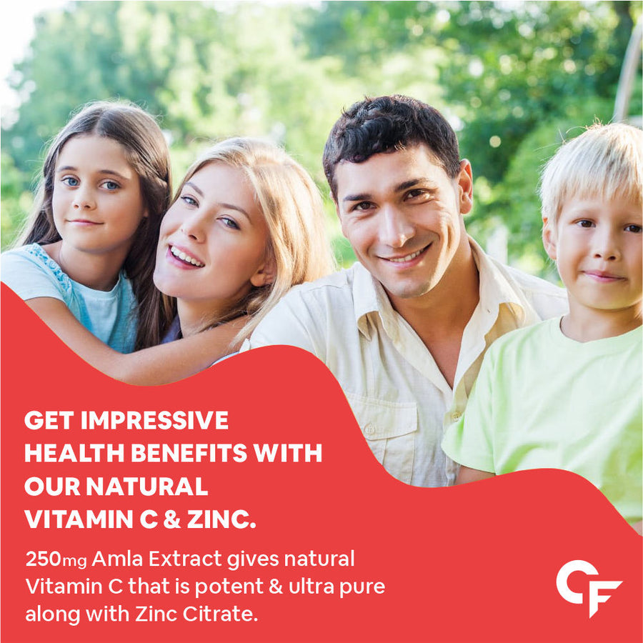 CF Vitamin C Gummies with Zinc for Men, Women & Kids | Natural Immunity Booster, Antioxidant, Heart, Hair, Skin & Collagen Builder – 60 Veg Gummies