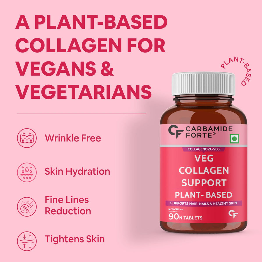 CF 100% Veg Collagen Builder - Plant Based Collagen Support Supplement for Skin & Hair - 90 Veg Tablets
