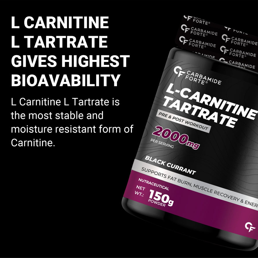 Carbamide Forte L Carnitine L Tartrate 2000mg Powder for Pre & Post Workout - Blackcurrant Flavour - 150g