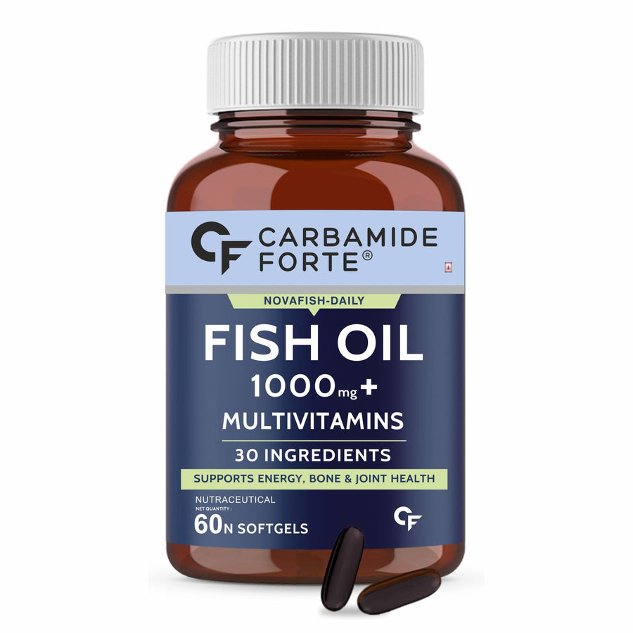 Carbamide Forte Fish Oil with Multivitamin and Omega 3 1000mg Capsules for Men & Women | Fish Oil And Multivitamin Combo with 30 Ingredients - 60 Softgel Capsules