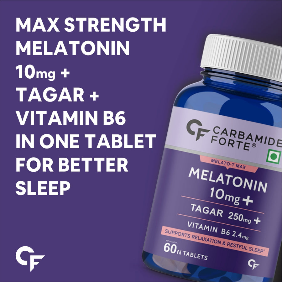 Carbamide Forte Melatonin 10mg with Tagar 250mg Sleeping Aid Pills - 60 Veg Tablets