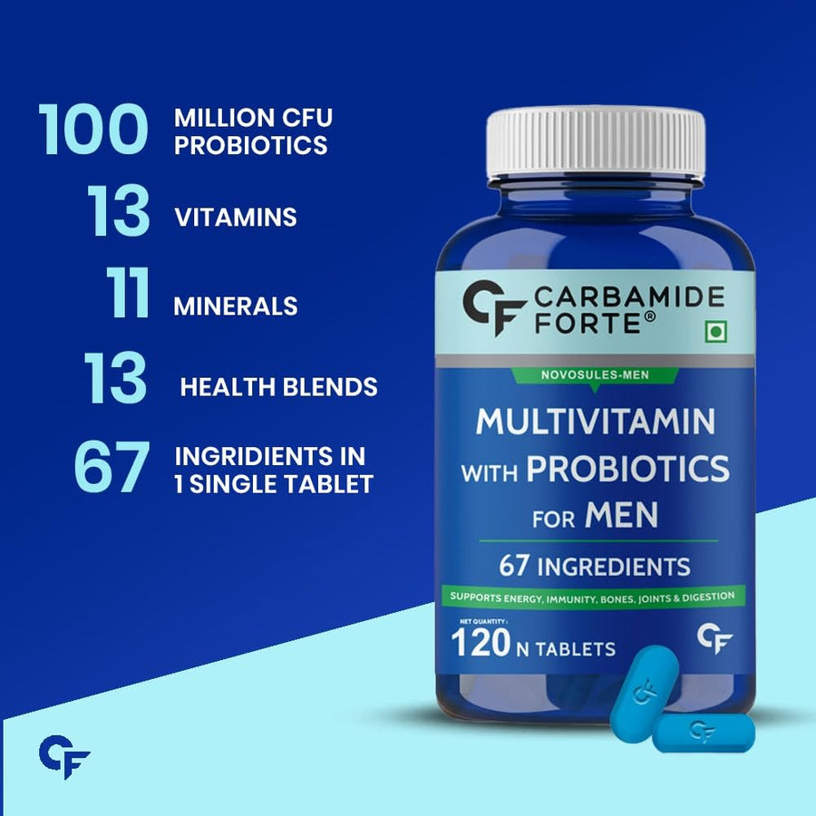 Carbamide Forte Multivitamin Tablet For Men | Multi vitamin for Men with Probiotics For Immunity & Energy | Multivitamin For Men With Ginseng Extract | Multivitamin Men with Zinc, Multivitamins, Multiminerals - 120 Veg Multivitamin Tablets