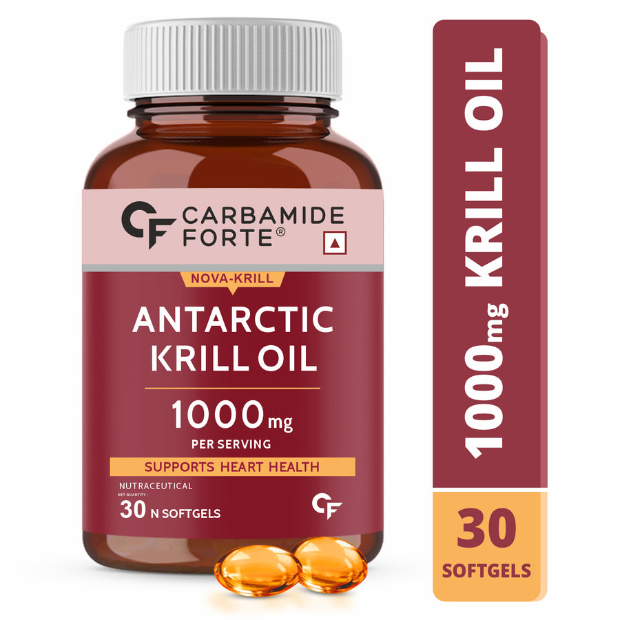 Carbamide Forte Antarctic Krill Oil 1000mg with Marine Phospholipids & 2% Astaxanthin | 100% Pure Krill Oil Omega 3 300mg Capsules for Heart, Brain, Joint, Eye & Skin Health - 30 Softgels