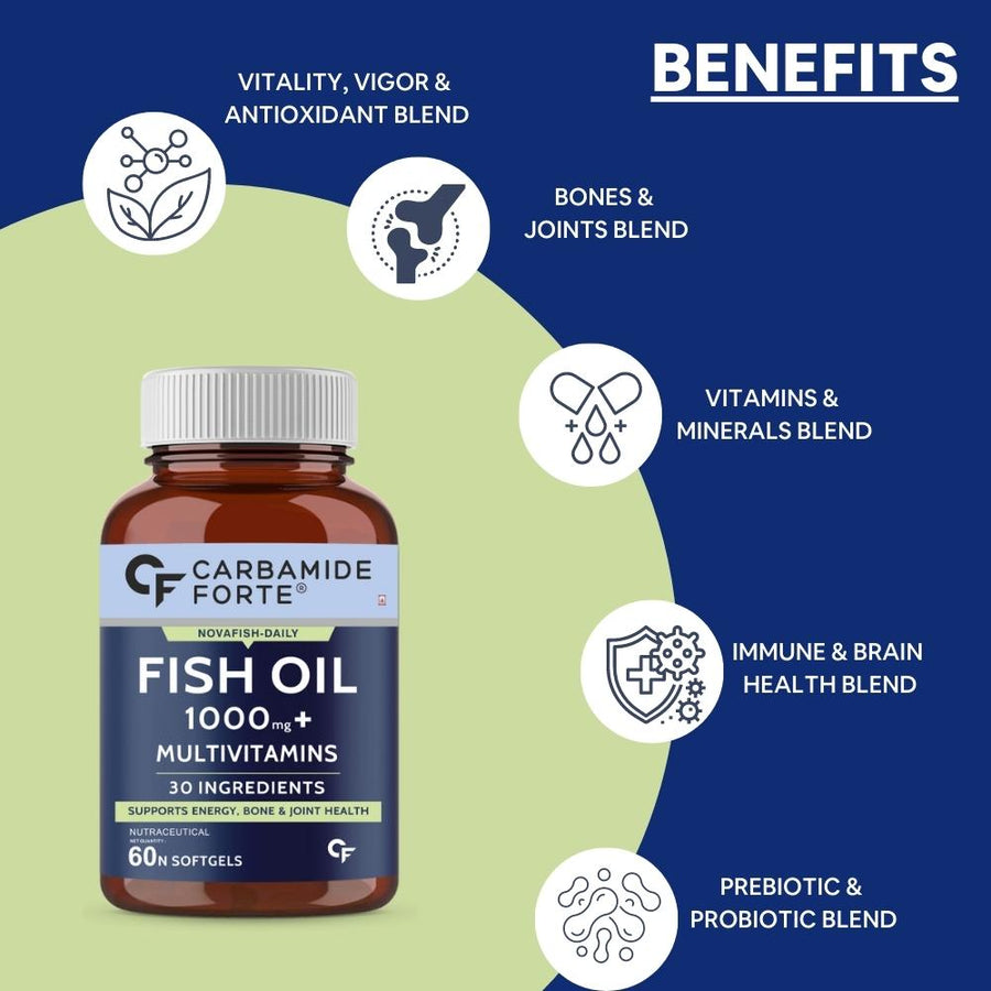 CF Multivitamin with Omega 3 Fish Oil 1000mg with 30 Ingredients for Immunity, Energy, Bone & Joint Health - 60 Softgel Capsules