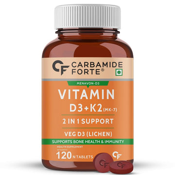 Carbamide Forte Vitamin D3 K2 | Vitamin D3 K2 Supplement for Bone & Heart Health | Vitamin D tablets with Vitamin K2 MK7 | Premium Vitamin D3 supplement with K2 for Wellness -120 Veg Tablets
