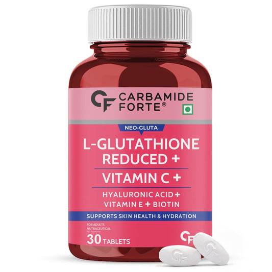 Carbamide Forte Japanese Reduced L Glutathione Tablets 500mg with Vitamin E | Glutathione with Hyaluronic Acid, Vitamin E, Lycopene & Biotin – 30 Veg Tablets Each