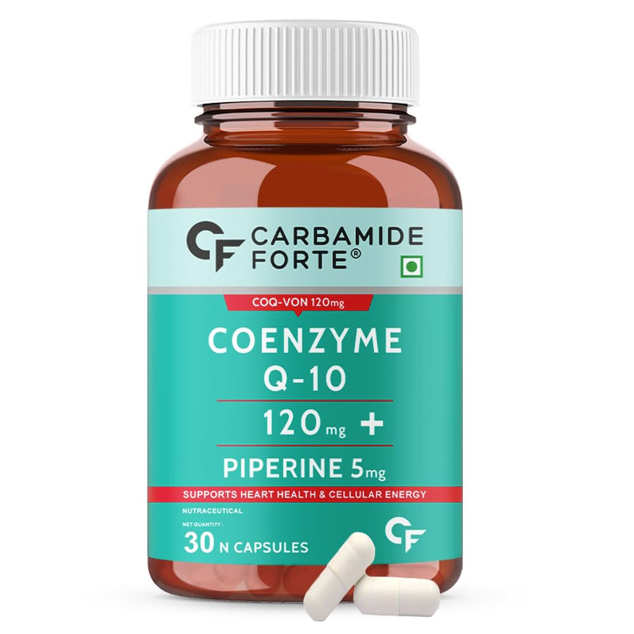 Carbamide Forte Coenzyme Q10 (Coq10 Supplement) 120Mg Supplement With Piperine 5Mg | Coq 10 120Mg Supports Heart Health & Cellular Energy 30 Capsules