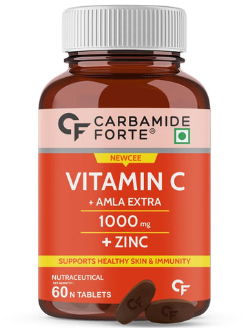 Carbamide Forte Natural Vitamin C Supplements Amla Extract With Zinc For Immunity & Skincare | Vitamin C Tablets | Vitamin C Supplements - 60 Tablets