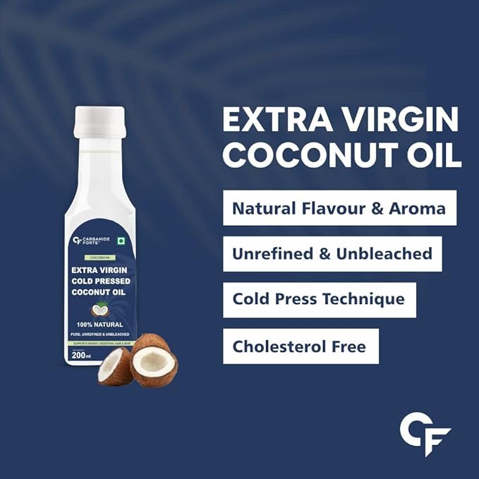 Carbamide Forte 100% Pure Extra Virgin Cold Pressed Coconut Oil for Skin, Hair Growth & Cooking 200ml