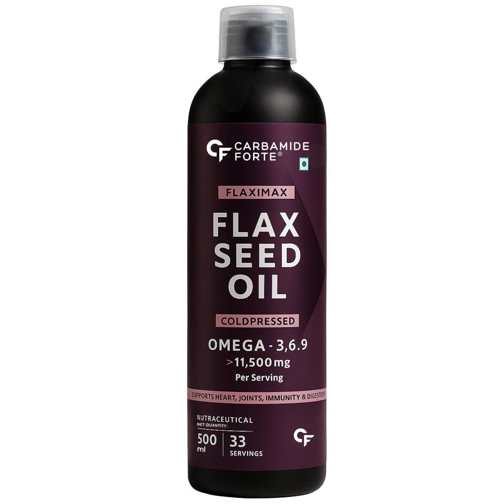Cold-Pressed Flaxseed Oil 11500 mg | 33 Servings | 500ml - Carbamide Forte - Pack of 1