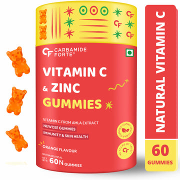 Carbamide Forte Vitamin C Gummies with Zinc for Men, Women & Kids | Natural Immunity Booster, Antioxidant, Heart, Hair, Skin & Collagen Builder – 60 Veg Gummies