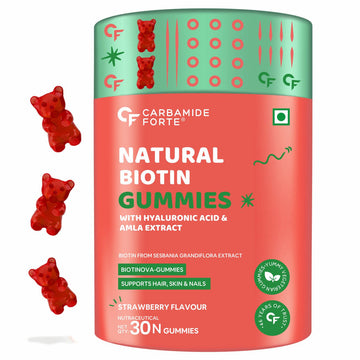 Carbamide Forte Biotin Skin and Hair Vitamin Gummies -30 Veg Gummies|Strawberry & Orange Flavour