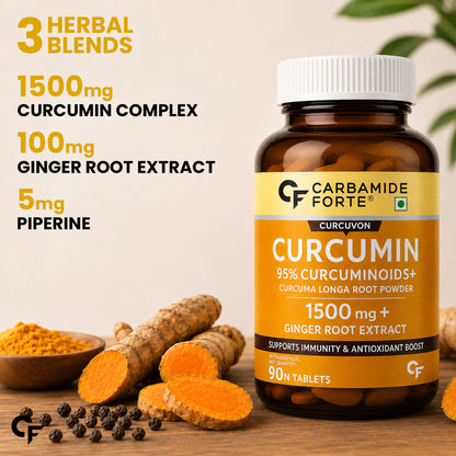 Curcumin 95% + Piperine 10 mg | 90 Veg Tablets - Carbamide Forte