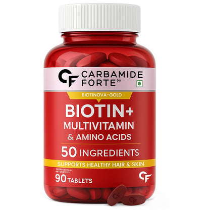 Carbamide Forte Biotin Tablets for Hair Growth | Biotin Supplement with 50 Multivitamin Ingredients for Women & Men | Hair Supplements for Women & Men | Hair Growth Tablets - 90
