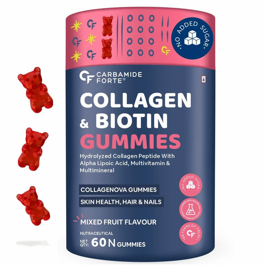 Carbamide Forte Collagen Supplements for Women & Men | Collagen Gummies For Women & Men | Hair Gummies for Women Hair Growth Supplements | Biotin Supplement - Mixed Fruit Flavour - 60 Biotin Gummies