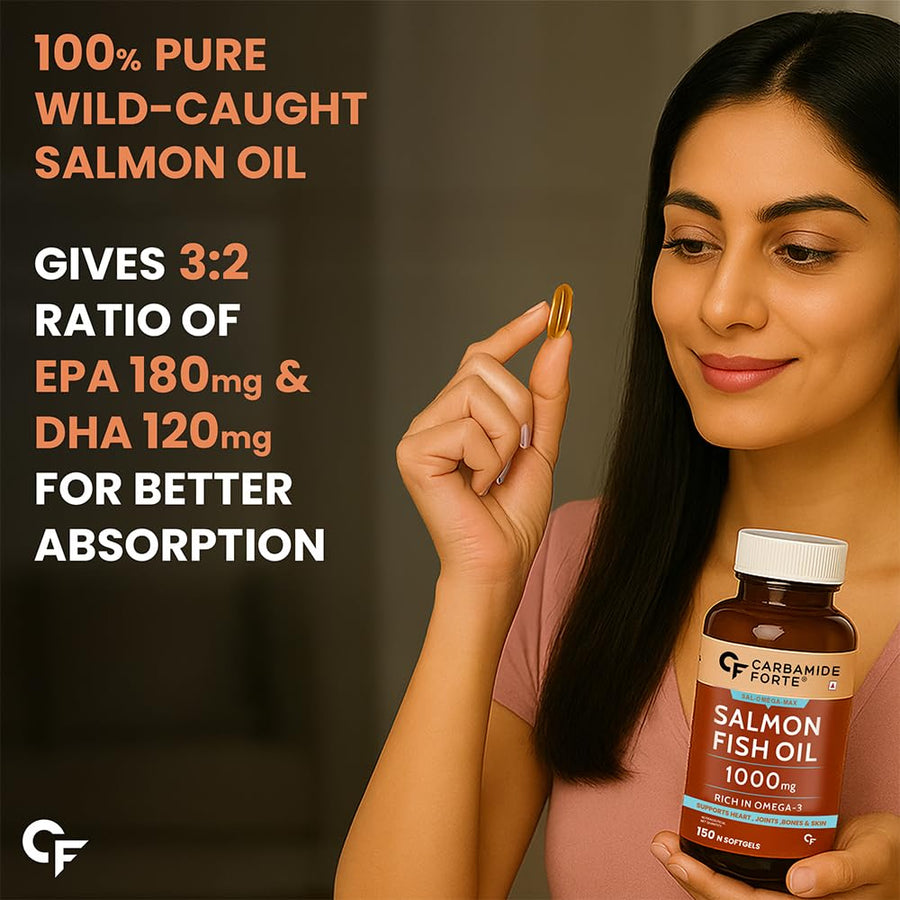 Carbamide Forte Salmon Fish Oil Omega 3 Capsule 1000 mCarbamide Forte Salmon Fish Oil Omega 3 Capsule 1000 mg for Adults- Softgel Capsules 90 Countg for Adults -Softgel Capsules 90 Count