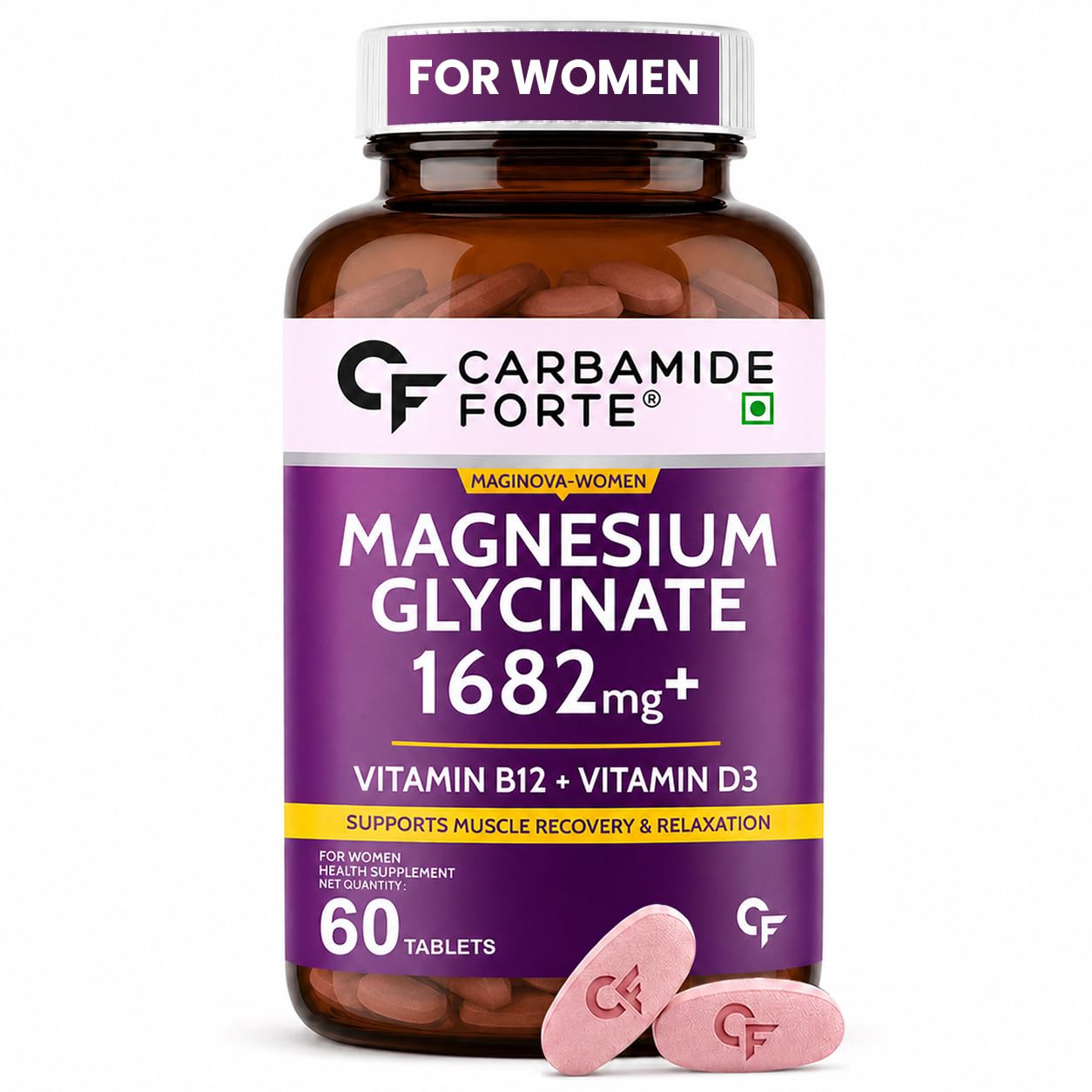 Magnesium Glycinate for Women with Vitamin D3 & B12 - 60 Veg Tablets