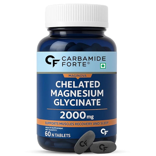 Carbamide Forte Chelated Magnesium Glycinate Supplement 2000mg Per Serving | Magnesium Supplement Supports Muscle Recovery & Better Sleep - 60 Veg Tablets