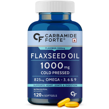 Carbamide Forte Cold Pressed Flaxseed Oil Omega 3 6 9 Capsules (1000mg) for Men and Women | Highest absorption of essential fatty acids | Supports Heart, Joints and Digestion - 120 Capsules