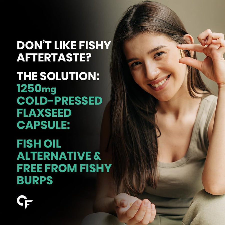 Carbamide Forte Cold Pressed Flaxseed Oil Omega 3 6 9 Capsules (1250mg) for Men and Women | Omega 3 Supplement | Omega 369 | Flaxseed Oil Omega3 Capsule | Omega Fatty Acid - 60 Capsules