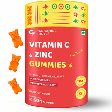 Carbamide Forte Vitamin C Gummies with Zinc for Men, Women & Kids | Natural Immunity Booster, Antioxidant, Heart, Hair, Skin & Collagen Builder – 60 Veg Gummies