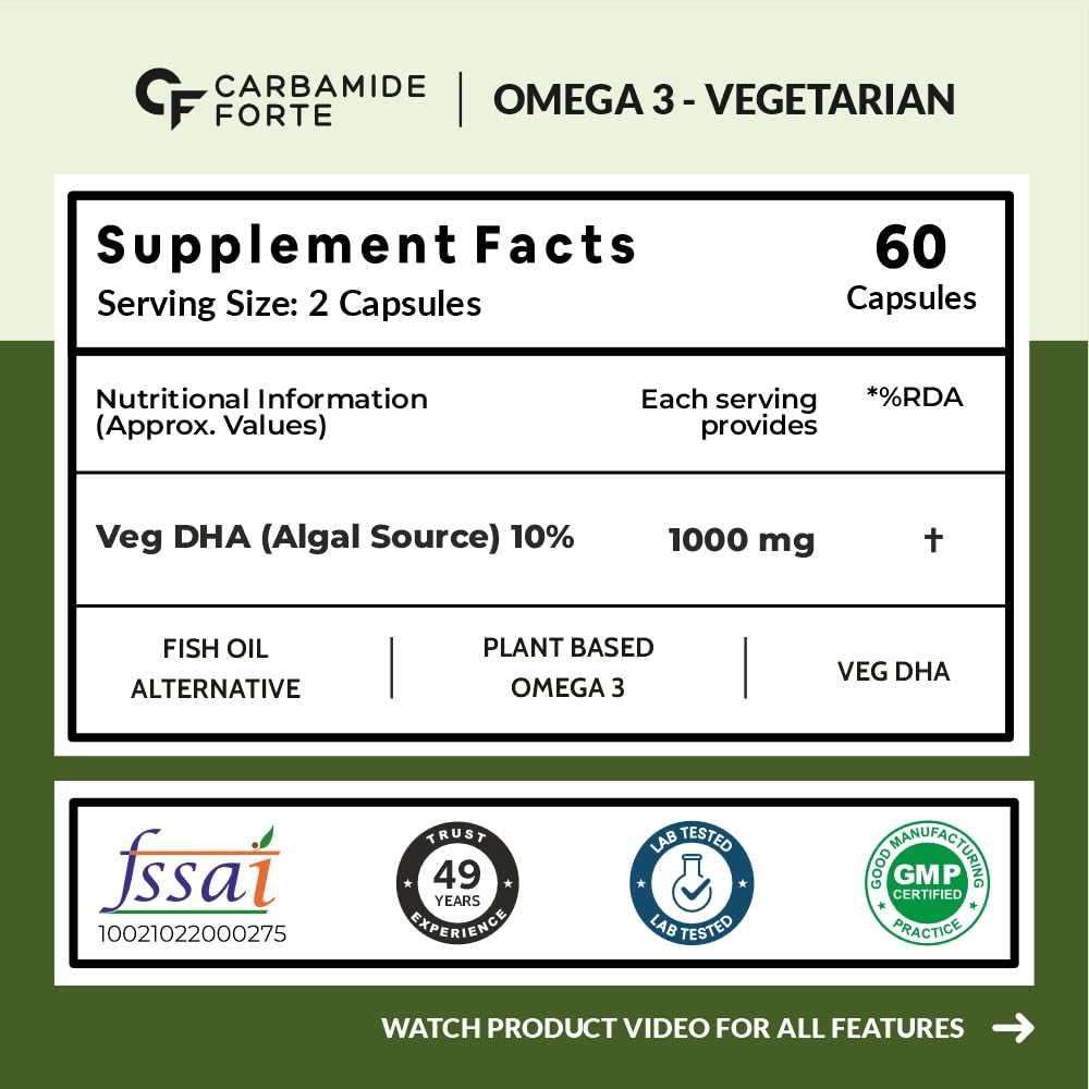 Veg Omega‑3 1000 mg with Algal DHA (Plant‑Based) | 60 Liquid Filled Capsules