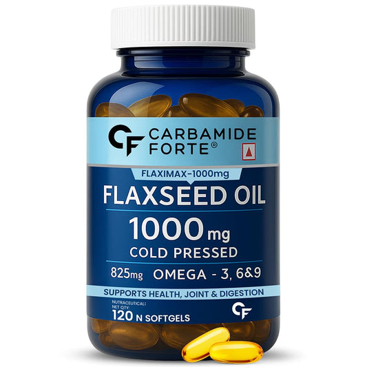 Carbamide Forte Cold Pressed Flaxseed Oil Omega 3 6 9 Capsules (1000mg) for Men and Women | Omega 3 Supplement | Omega 369 | Flaxseed Oil Omega3 Capsule | Omega Fatty Acid - 120 Capsules