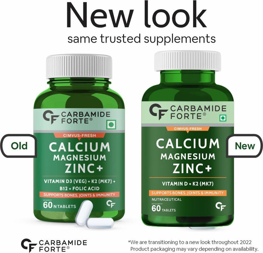 Carbamide Forte Calcium Magnesium & Zinc Tablets with Vitamin D,Vitamin K2-MK7 & B12 | Calcium Tablets for Women and Men, for Bone Health & Joint Support - 60 Tablets