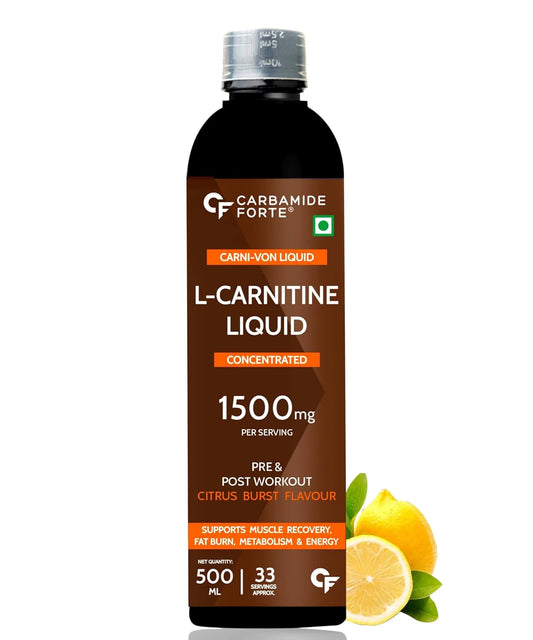 Carbamide Forte L-Carnitine Concentrated Liquid with 1500mg Per Serving | Pre & Post Workout Supplement - 33 Servings -500ml
