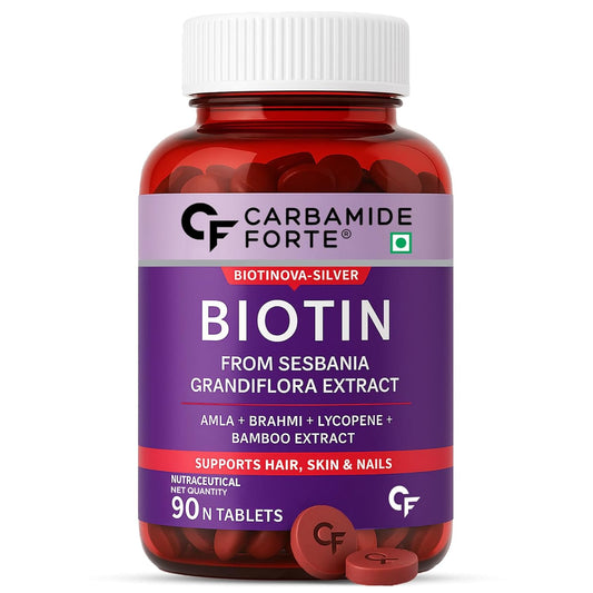 Carbamide Forte Biotin Tablets for Hair Growth with Amla, Brahmi & Bamboo Extract | Hair Growth Tablet | Hair Vitamins | Hair Supplements for Women & Men - 90 Veg Tablet