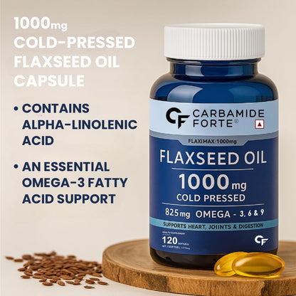 Carbamide Forte Cold Pressed Flaxseed Oil Omega 3 6 9 Capsules (1000mg) for Men and Women | Omega 3 Supplement | Omega 369 | Flaxseed Oil Omega3 Capsule | Omega Fatty Acid - 120 Capsules
