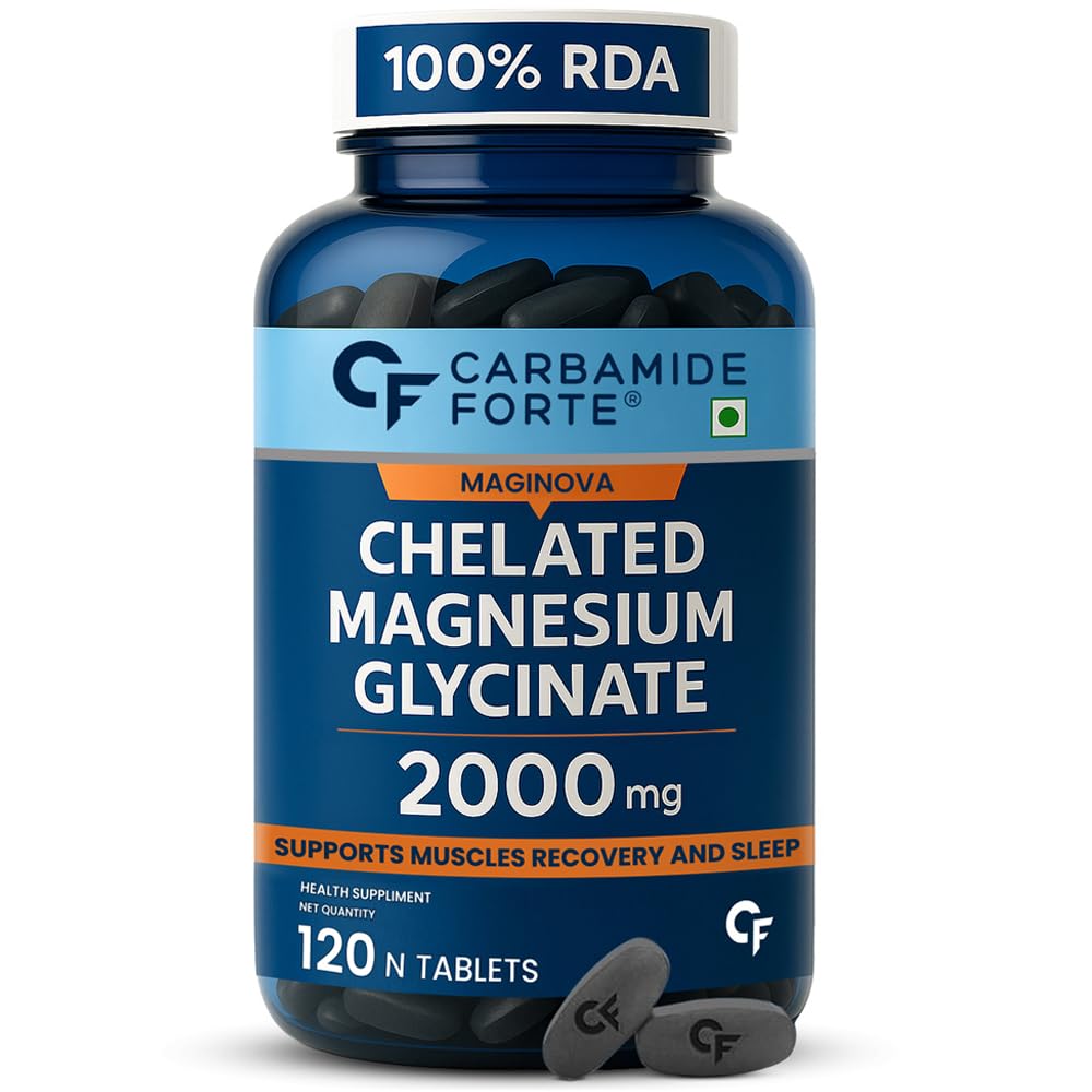 Carbamide Forte Chelated Magnesium Glycinate Tablets | 2000mg Per Serving | Magnesium Supplement Supports Muscle Recovery & Better Sleep - 120 Veg Magnesium Tablets