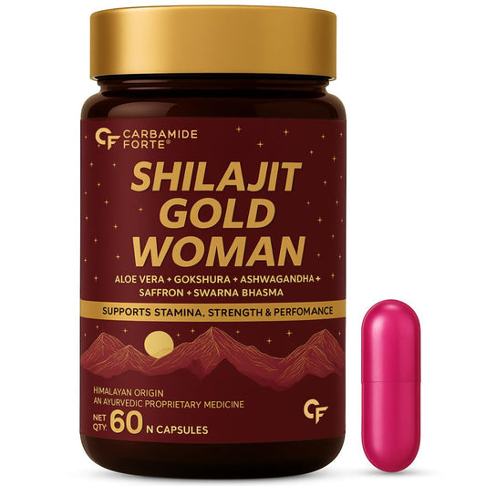 Carbamide Forte Shilajit Gold Capsules For Women With Pure Shilajeet Swarna Bhasma, Saffron & Ashwagandha | Himalayan Shilajit for Women | Shilajeet Gold Original | 60 Veg Capsules