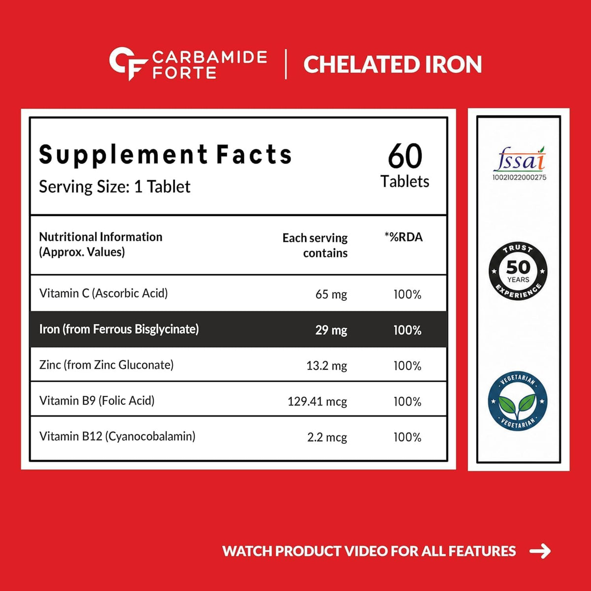 Chelated Iron with Vitamin C – 60 Tablets