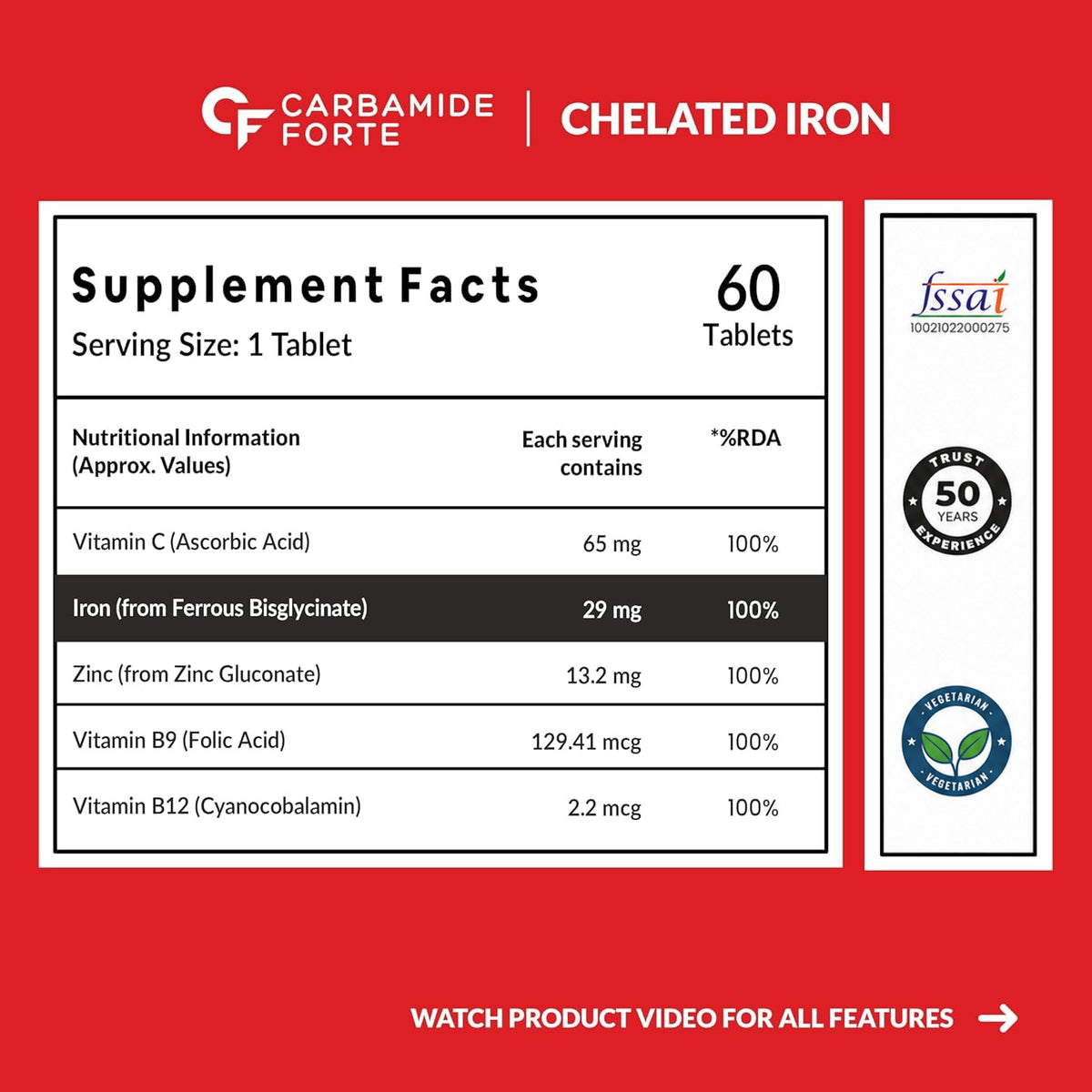 Chelated Iron with Vitamin C – 60 Tablets
