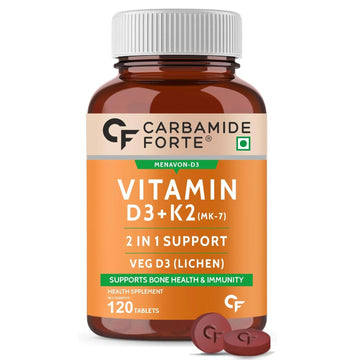 Carbamide Forte Vitamin D3 K2 MK7 | Plant Based Veg Vitamin D3 Supplement Lichen Source with Vitamin K2 MK7 Menaquinone - 120 Veg Tablets