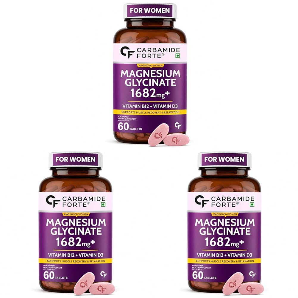 Magnesium Glycinate for Women with Vitamin D3 & B12 - 60 Veg Tablets