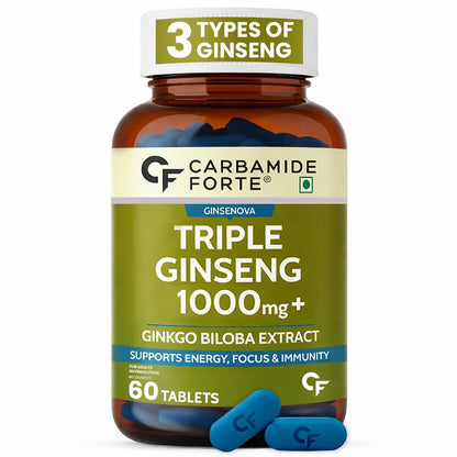 Triple Ginseng 1000mg Supplement with Ginkgo Biloba for Energy, Focus & Stamina