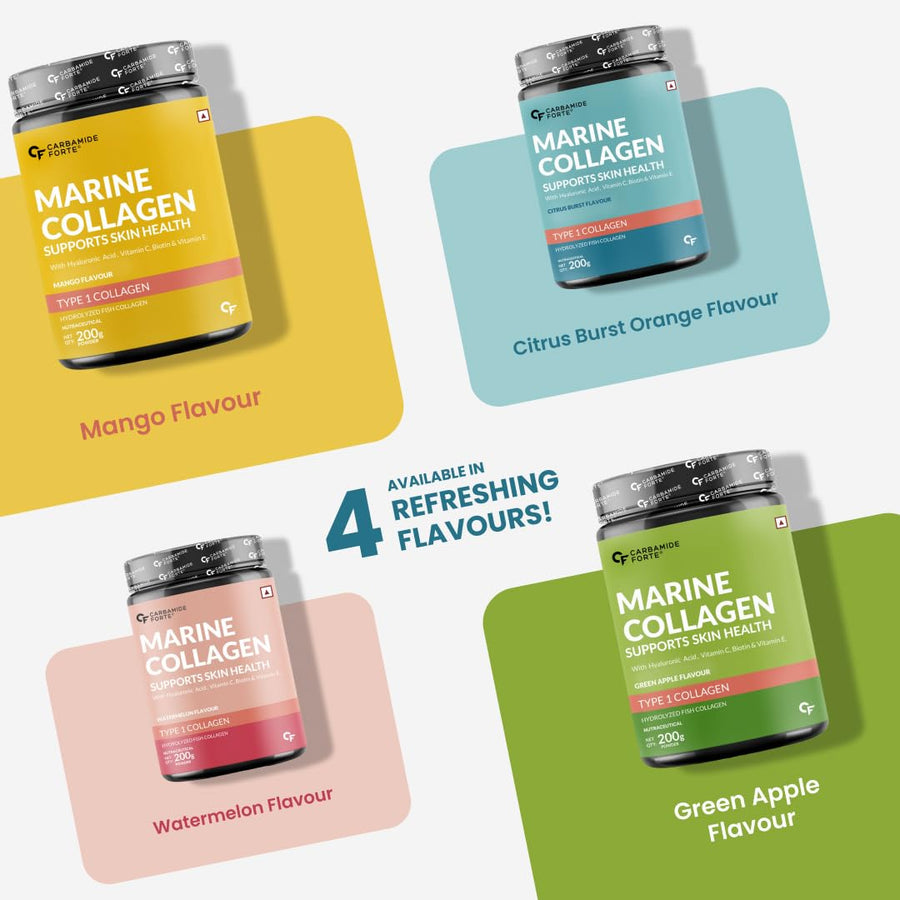 Carbamide Forte Marine Collagen Supplements for Skin & Hair | Marine Collagen Powder for Women & Men |Marine Powder for Skin & Bone Health Support - 200g