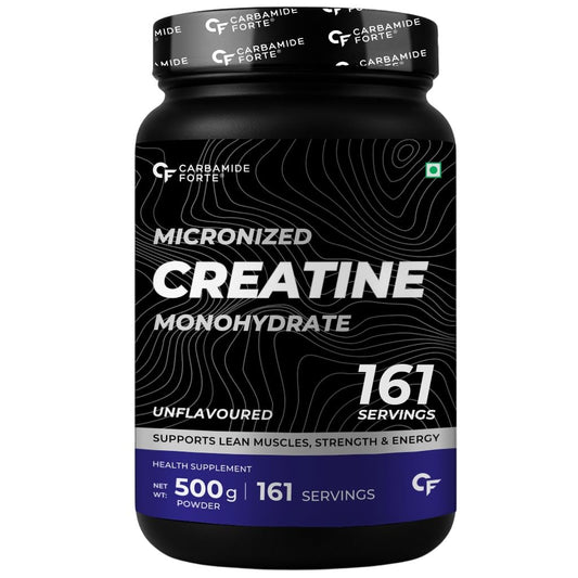 Carbamide Forte Creatine Mono hydrate Powder | Micronized Monohydrate Creatine 500gm | Micronized Monohydrate Supplement for Lean Muscle, Strength & Energy - Unflavoured - 161 Servings - 500g