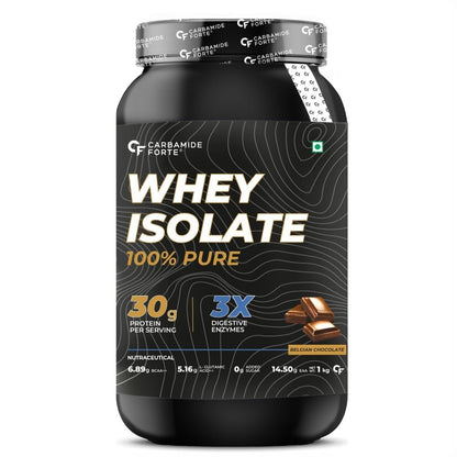 Carbamide Forte Whey Protein Powder Isolate | 100% Pure Protein Powder for Men | 30g Protein per serving with Isolate Whey Protein | 3X digestive Enzymes | 6.89g BCAA | 14.50g EAA | 0g added sugar | Belgian Chocolate Flavour - 1Kg