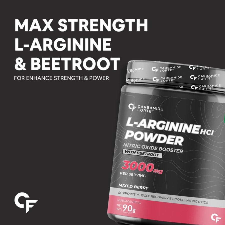 Carbamide Forte L Arginine Powder Supplement 3000mg | Pre-workout for men & women | L Arginine Supplement| Beet Root Powder - Mixberry- 90g