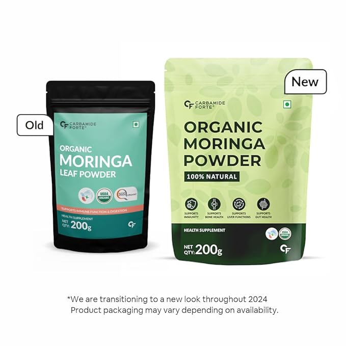 Carbamide Forte 100% Organic Moringa Powder - Moringa Oleifera - USDA Certified | Moringa Leaves Powder | Moringa Powder Organic for Immunity, Digestion & Energy | Drumstick Leaves Powder - 200g