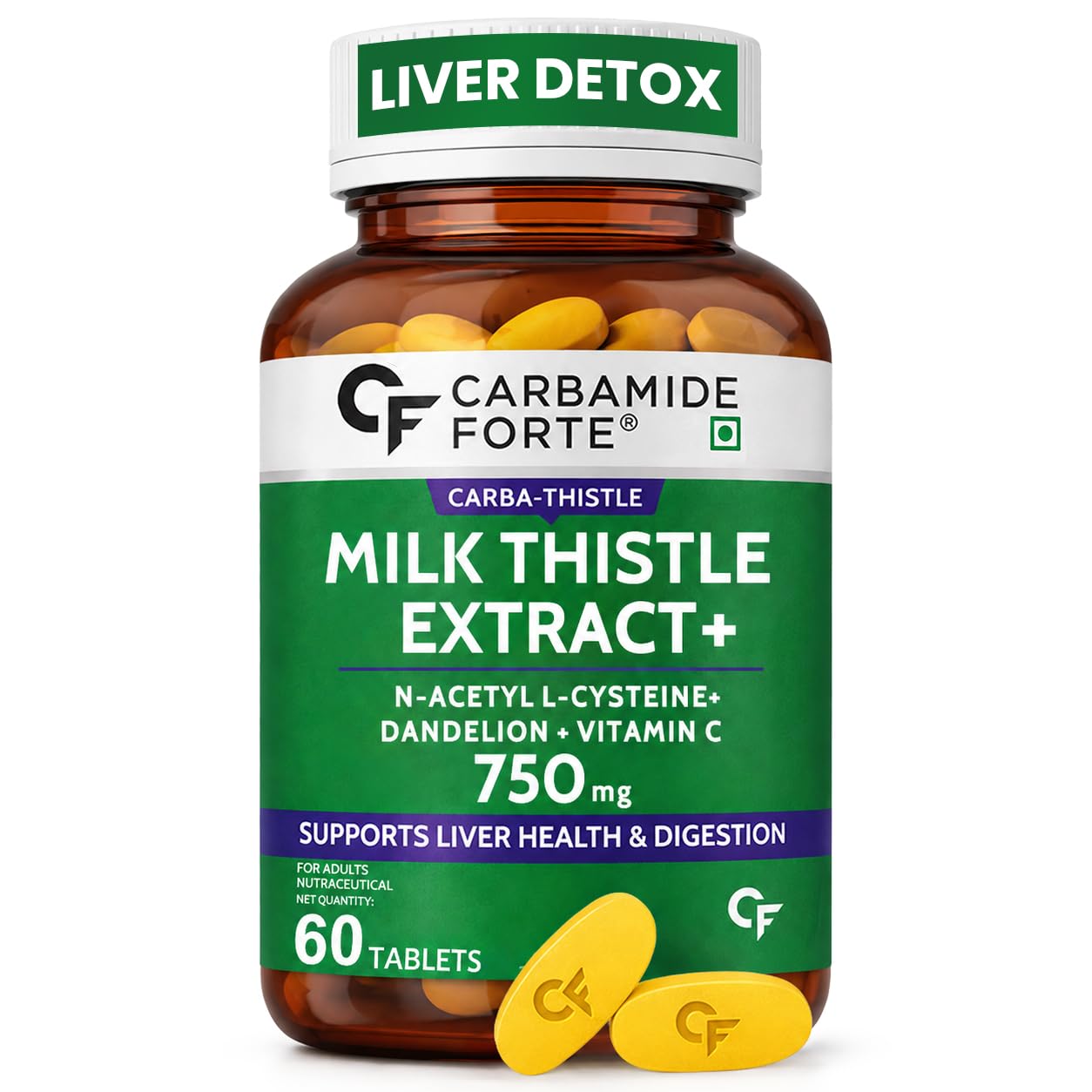 Milk Thistle Tablets with NAC, Dandelion & Vitamin C - 60 Tablets