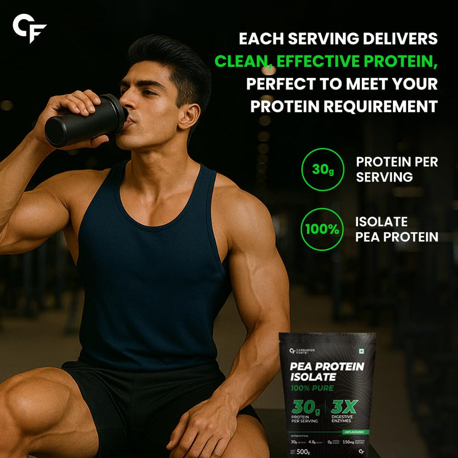 Carbamide Forte Pea Protein Isolate 30g per serving | Plant based Protein Powder Isolate with 4.8g BCAA | 100% Pure Unflavoured Plant Pea Protein Powder - 500g