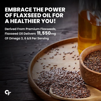 Carbamide Forte Cold Pressed Flaxseed Oil 500ml with 11500mg Omega 3 6 9 per Serving for Eating, Skin & Hair Growth - Vegetarian Oil