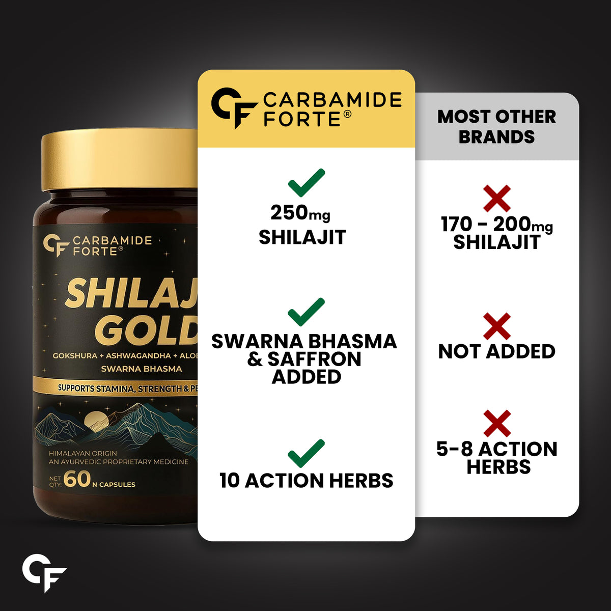 Shilajit Gold Capsules for Men | 60 Capsules - Carbamide Forte