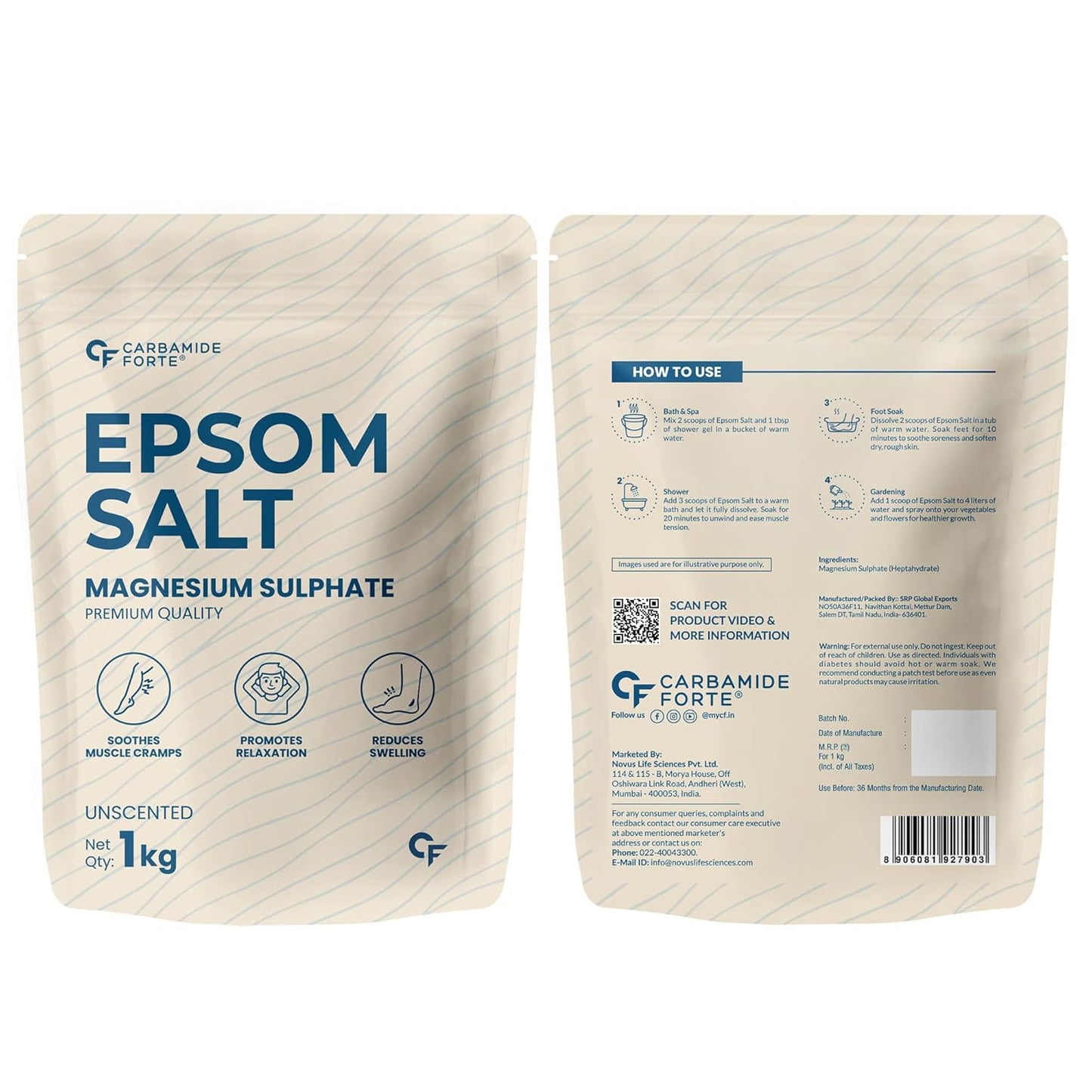 100% Pure Epsom Salt | Muscle Relief, Foot Soak & Relaxing Bath Salt - 1KG