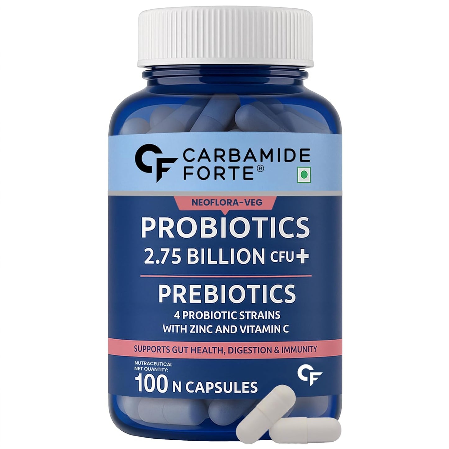 Carbamide Forte Probiotics Supplement 2.75 Billion with Prebiotics -100 Capsules