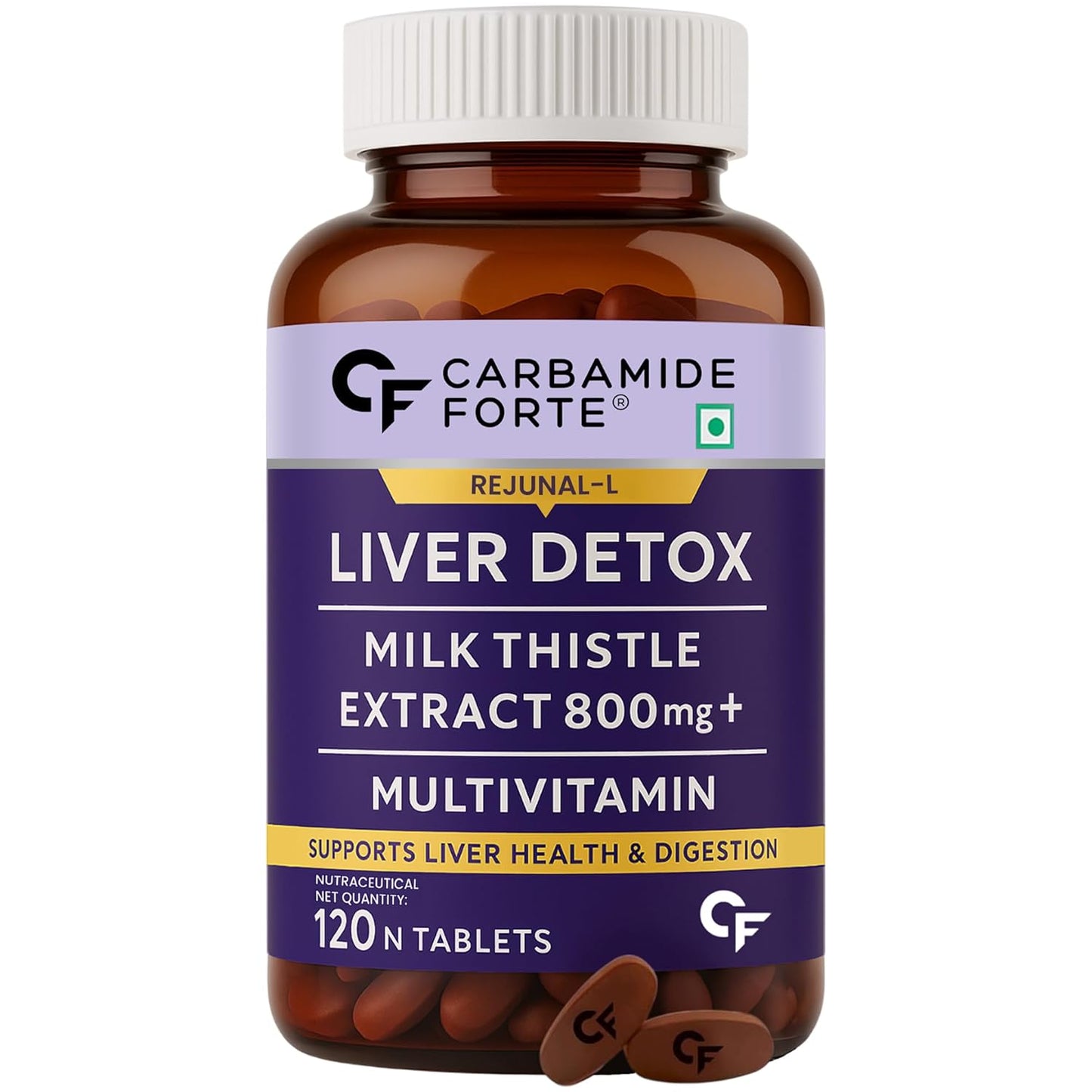Carbamide Forte Liver Detox Supplement with Milk Thistle Extract 800mg (30:1) | Added Multivitamins & Amino Acid | Liver Support Supplement –120 Veg Tablets